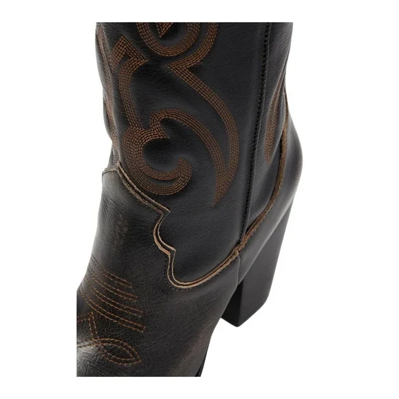 Steve Madden Lasso Western Leather High Boot Womens Size 9 Brown Distressed - Picture 4 of 10